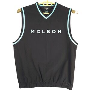Malbon Golf Mens V-Neck Wind Vest Black Blue Trim Mesh Lined Size Small
